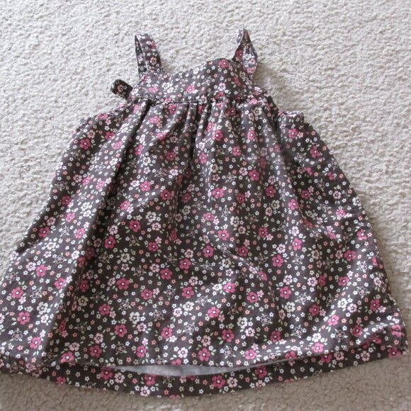 Carters Sleeveless Dress Girls Size 12M Brown Pink Floral Pullover Front Pockets - Picture 4 of 4